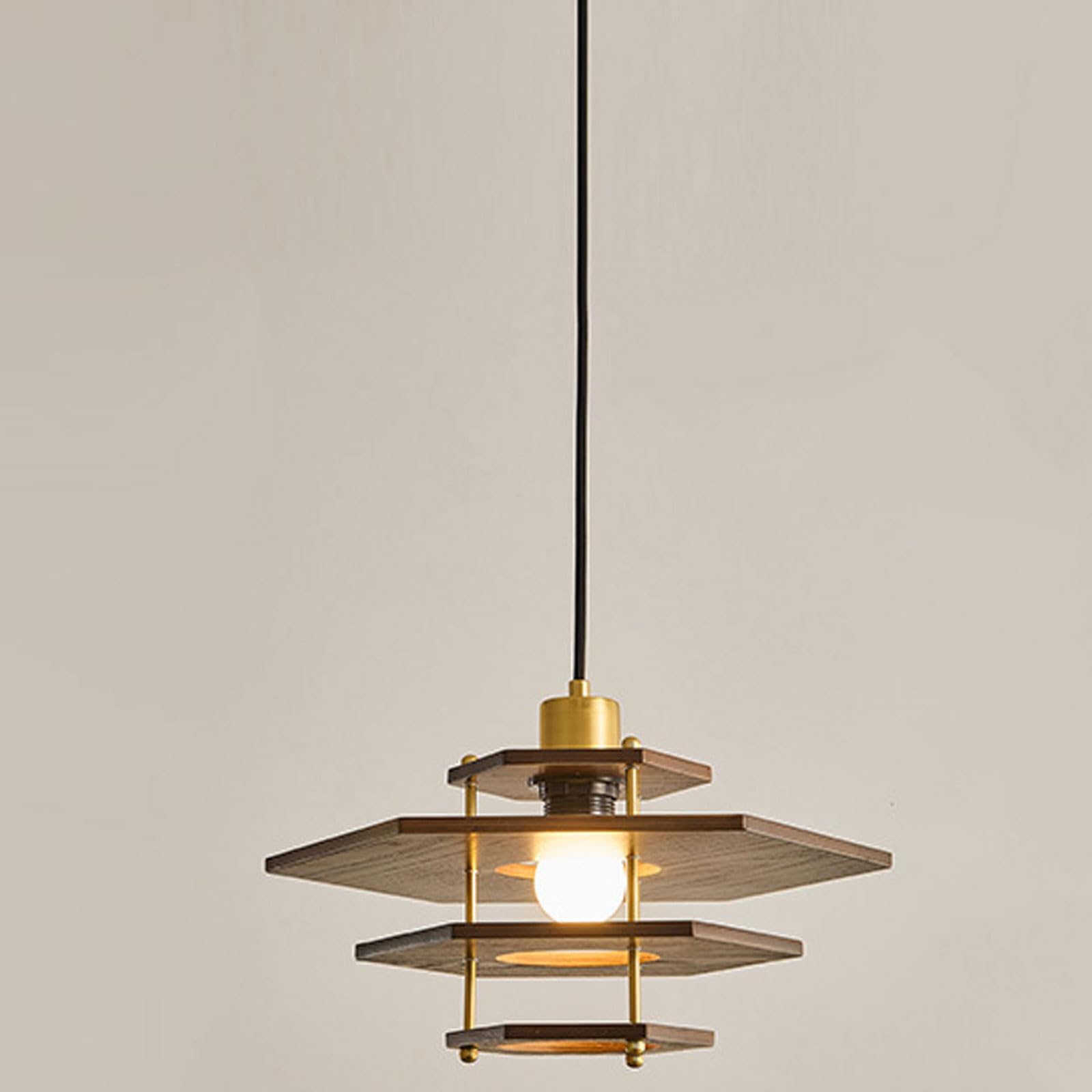 RSZCSMO 13.78in Four-Tier Overlapping Solid Wood Pendant Light Brown Spiral E26 Base Living Room Hanging Lamp Bedroom, Dining Room, Bar Lighting Fixture