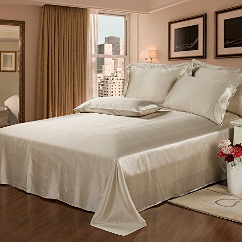 LILYSILK Silk 4Pcs Fitted Sheet Deep Flat Sheet Pillowcases Set Bedding Sheets...