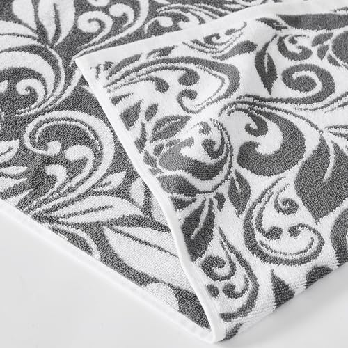 Image of Modern Threads 6 Piece Bath Towel Set,Bathroom Set with 2 Bath Towels, Hand Towels,Wash Cloths100% Cotton, Super Absorbent & Extra Soft - Reversible Botanical Vine (Gray), Medium (Pack of 8)