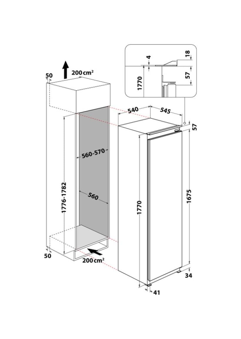 Whirlpool WHSD184011B1 Frigorifero Combinato, Incasso, Monoporta, 30 dB, H 177 Cm, 285 Litri, Porta Reversibile, Led, Sbrinamento automatico, Bianco, Classe Energetica E