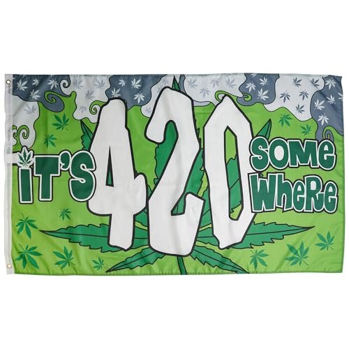 UNITED IMPORTS It's 420 Somewhere Marijuana Flag 3x5 FT Party Banner Home Holiday Wall Decor Cool Flag Weed Pot 4:20 Hippie Dorm Funny Flag