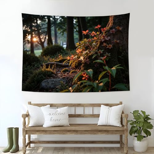 Tapisserie murale nature forêt à lumière filtrante pour grand salon