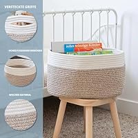 OrganiHaus Aufbewahrungskorb Rechteckig Geflochten, Körbe Aufbewahrung Wohnzimmer, Kinderzimmer, Badezimmer, Deko Korb, Faltbar mit Griffen für Decken & Spielzeug – Braun & Cremeweiß, 37x25x22,5 cm – Ansicht 3