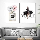 Vintage Audrey Hepburn Mode nordische Gemälde Ins Vogue Parfüm Blumen Eingang Schlafzimmer Wandkunst Leinwand Bilder Wohnkultur, 40x60cmx2Pcs (kein Rahmen)