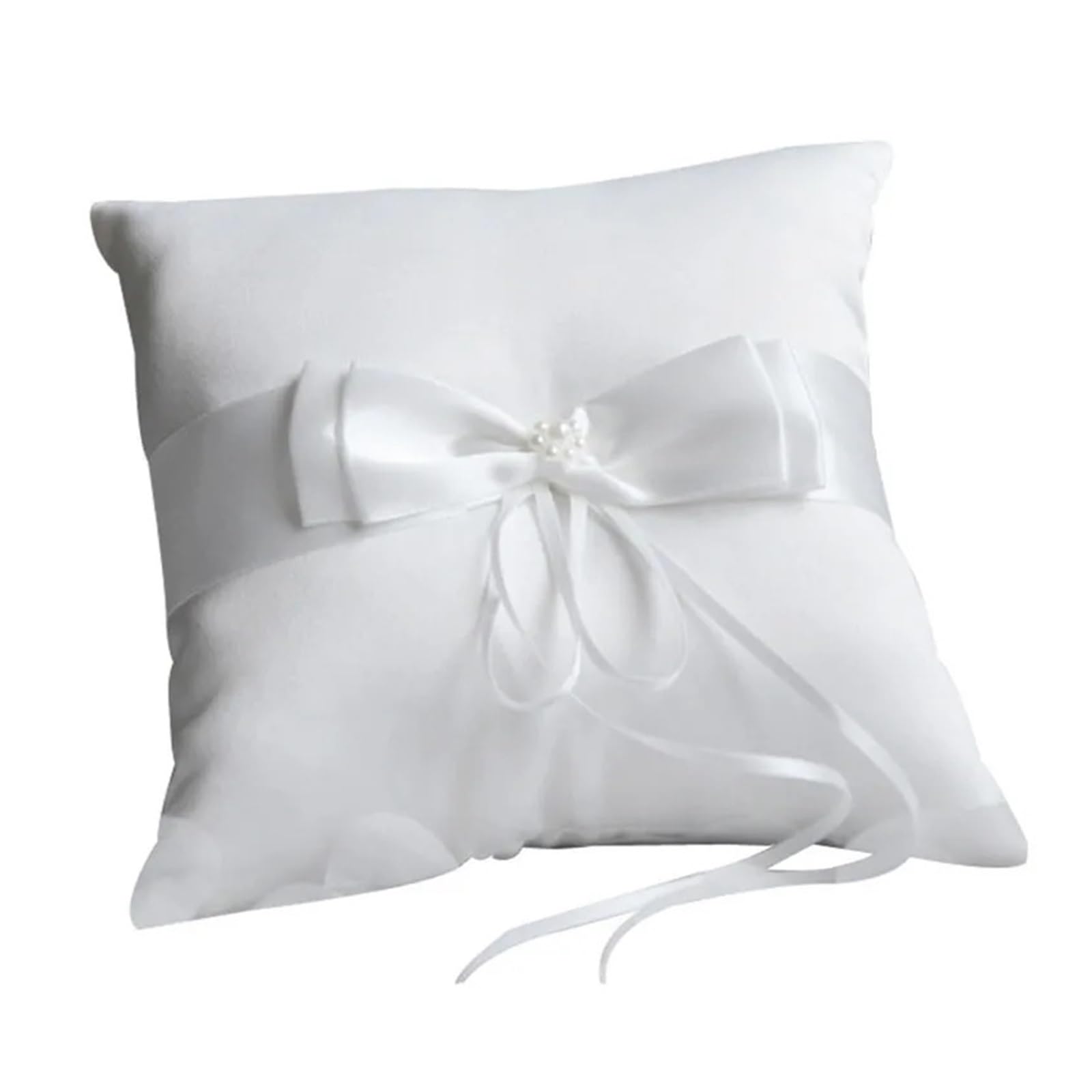 HEUchuan wedding ring cushion Bowknot Ring Ribbon Simulation Pearls Pocket Pillow Bridal Wedding Ceremony Cushion Bearer with Ribbons