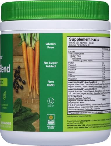 Miniatura 12 de Paquete de Polvo de Superalimento Verde Amazing Grass Polvo Verde con Enzimas Digestivas y Probióticos, Espirulina Orgánica, Clorela y Polvo de Raíz