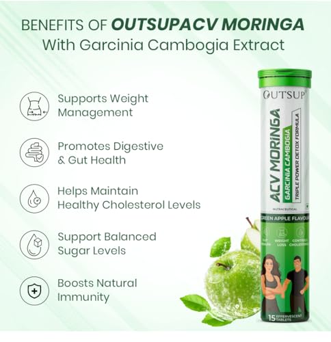 Image of ACV Moringa with Garcinia Cambogia | For Supports Weight Loss, Control Cravings, Convert Fat Into Energy, Boost Energy & Immunaity - 15 Effervescent Tablet