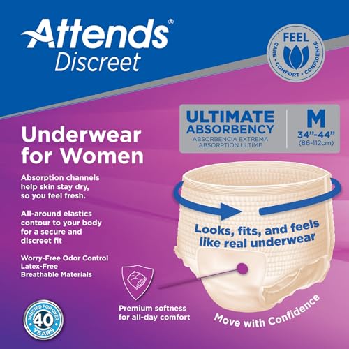 Attends Discreet Disposable Underwear Female Pull On with Tear Away Seams Medium, ADUF20, 20 Ct - Thumbnail 7