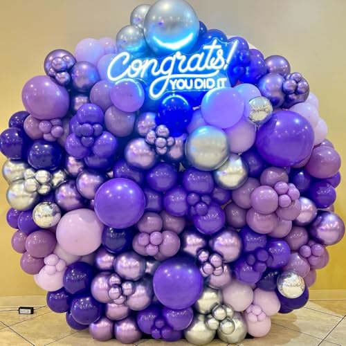 Image of Purple Balloon Garland Arch Kit, 134PCS Purple and Silver Balloons with Different Size for Birthday, Wedding, Baby Shower Decorations