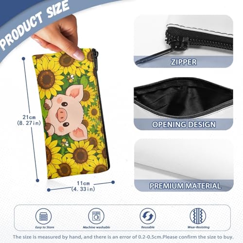 Image of Sunflower Pig Pencil Case Cute Pencil Pouch with Zipper Simple Design Pen Organizer for Toddlers Girls Cute Crayon Pouch for Painting Lesson