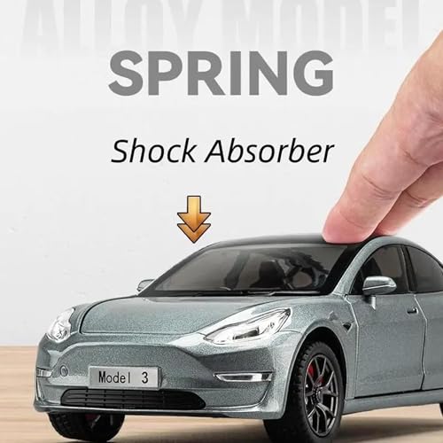 Image of Invite Enterprise Exclusive Alloy Metal Pull Back Die-Cast Car 1:24 Big Tesla Model 3 Toy Car Diecast Metal Pullback Toy Car With Openable 6 Doors,Light Music Boys Gifts Toys(1:24 Tesla Model 3-Grey)