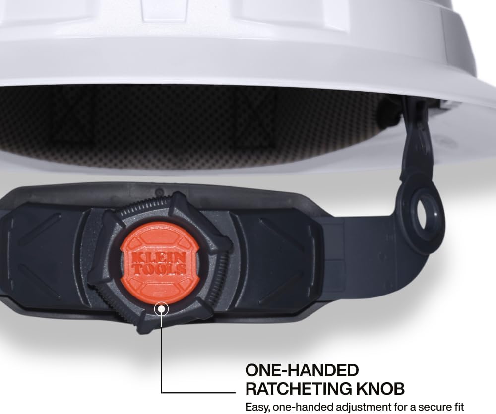 Klein Tools 60406T2RL Type 2 Hard Hat, Non-Vented Full Brim, Class E Hard Hat with Chin Strap, 6-Point Suspension with Accessory Mounts, Washable Padding, and Rechargeable Headlamp