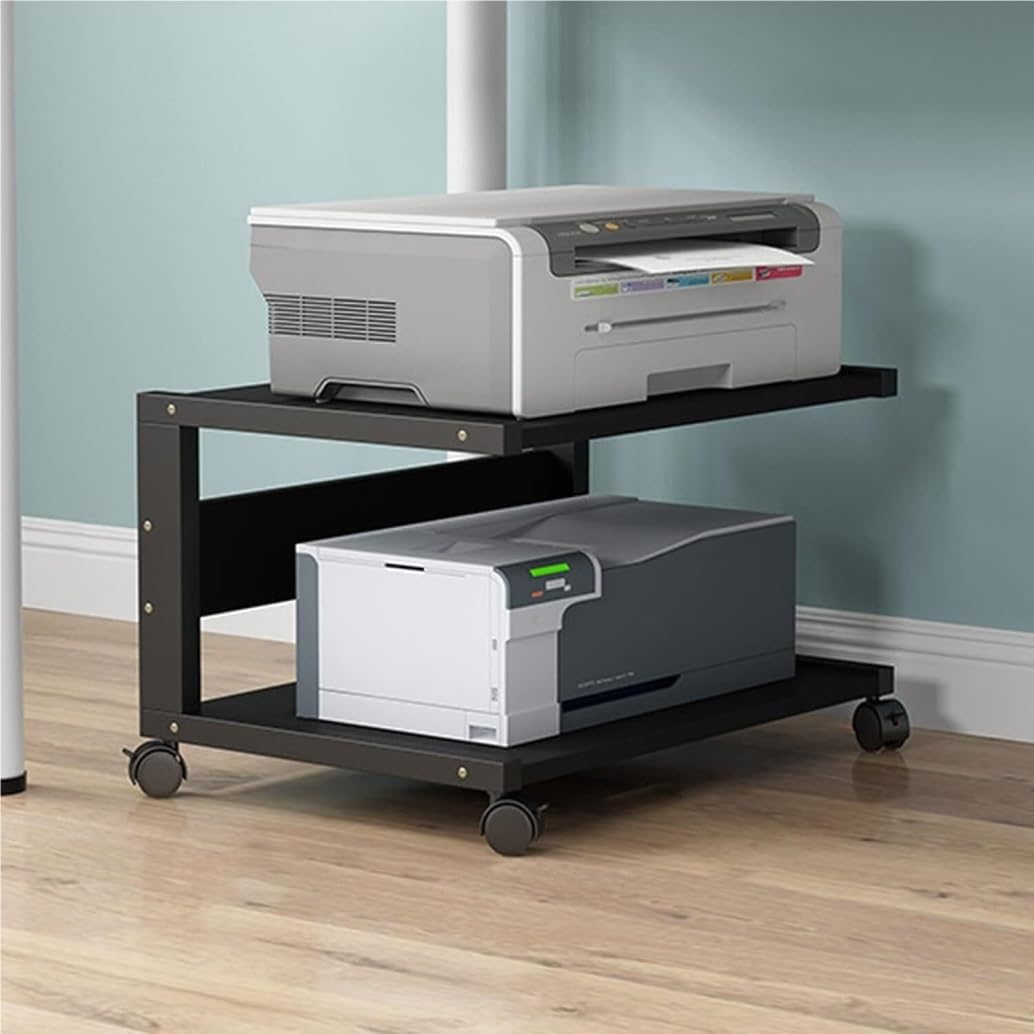 IEOWY 2-Tier Printer Stand Rolling Printer Shelf for Home Office, Mobile Copier Stand Table, Under Desk Printer Rack