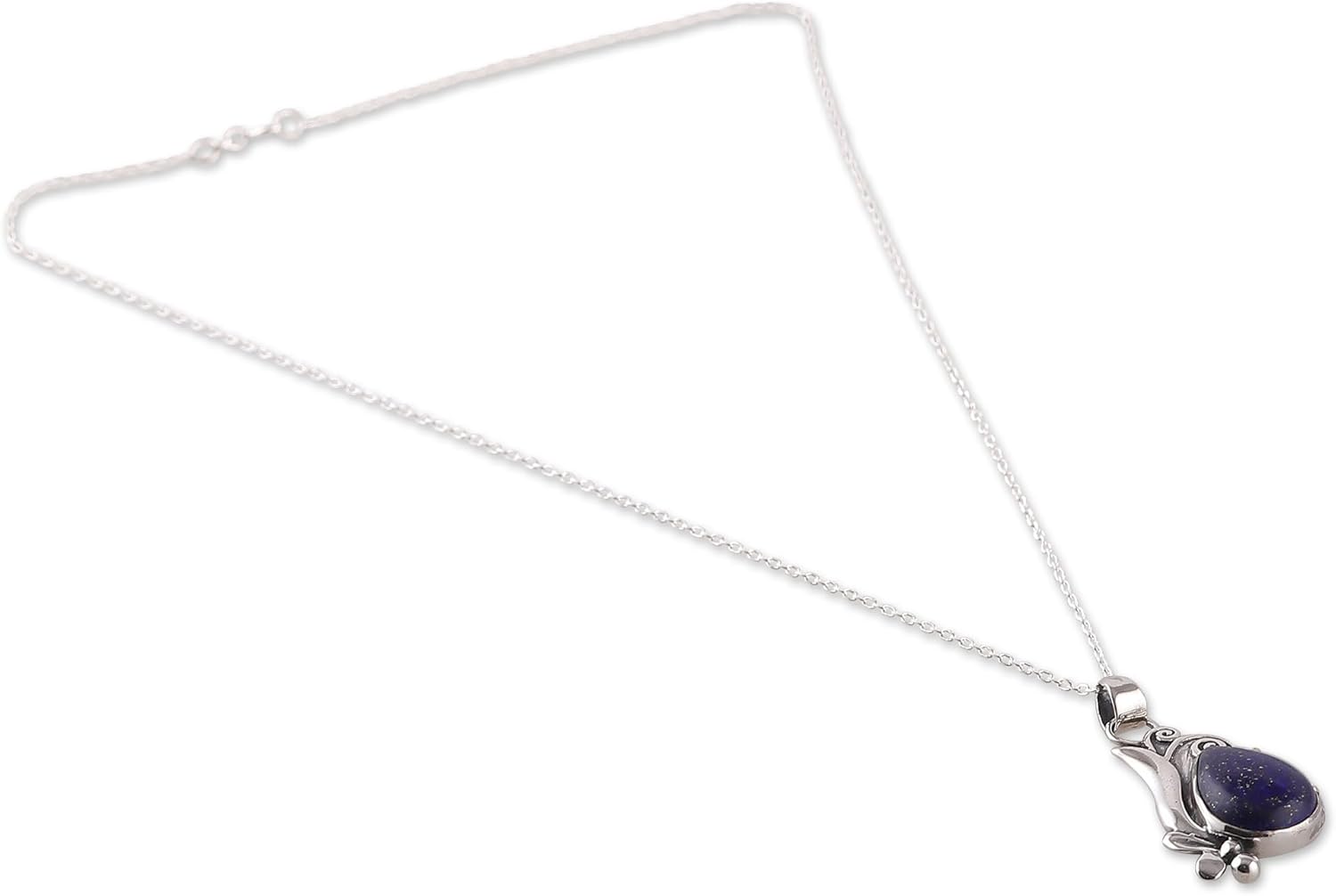 NOVICA Lapis lazuli .925 Sterling Silver Pendant Necklace 'Grand Blue'