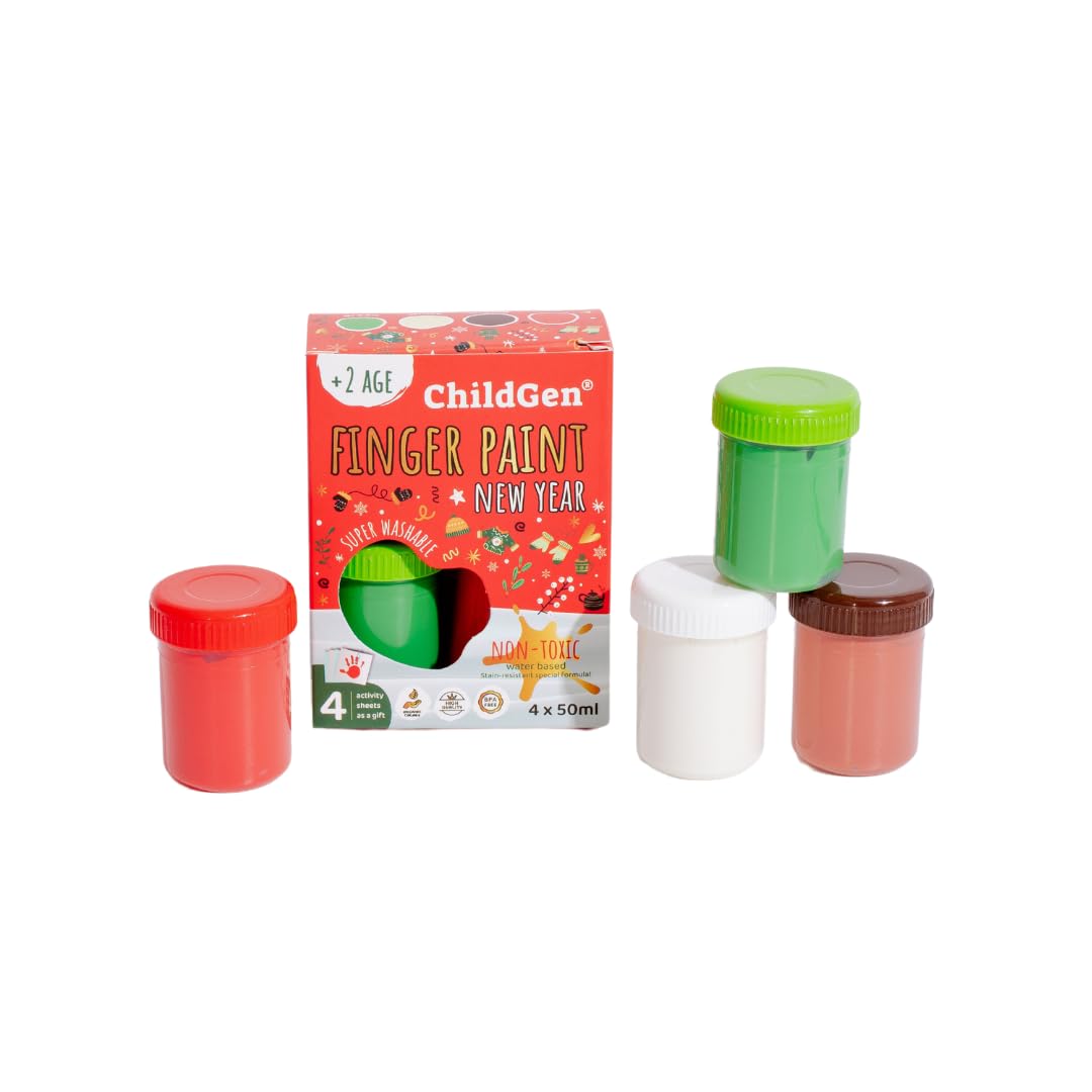 ChildGen Christmas Finger Paint Set | Non-Toxic, Super Washable, Easy-to-Clean Finger Paints for Kids