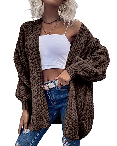 Dyexces Womens Oversized Cardigan Sweaters Open Front Cable Knit Lantern Long Sleeve Chunky Outwear Coats2