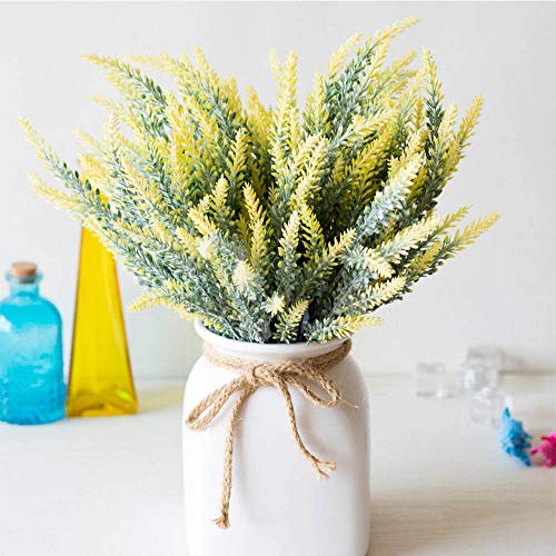 Tenchy Artificial Lavender Fake Flowers, 6 Bundles Yellow Lifelike Faux Foliage Plants Shrubs For Wedding Bouquets, Outside Hanging Planter, Farmhouse Indoor Outdoor Patio Home Decor #TOP3