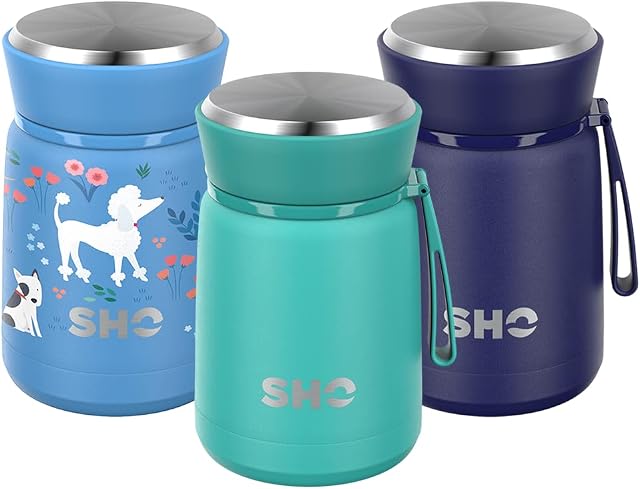 SHO Food Flask - Vacuum Insulated, Double Walled Stainless Steel Food Flask & Food Container - 10 Hours Hot & 20 Hours Cold - 530ml 800ml - BPA Free (Aqua, 530ml)
