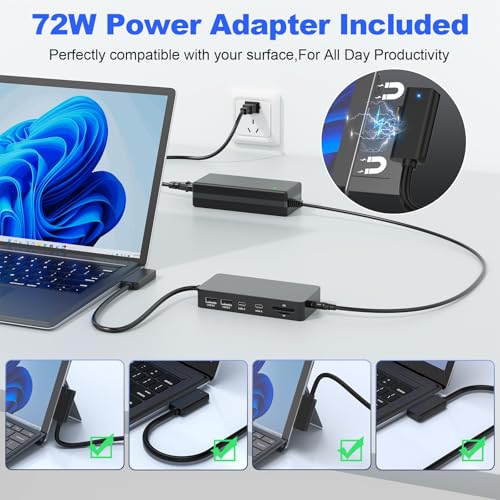 Surface Docking Station with Power Adapter, 11-in-1 Surface Dock, Dual Monitor 4K HDMI & VGA, Ethernet, USB Hub, SD/TF Card Reader for Surface Pro/Laptop/Book (HDMI + VGA) — view 6