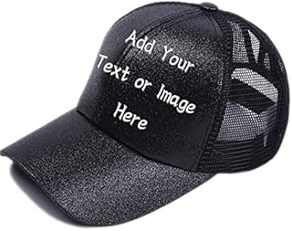 Custom Ponytail Hats for Women, Personalized Baseball Cap Add Photos or Text, Glitter Messy Bun Mens Summer Trucker Cap Mesh, Outdoor Sport SUN Cap, Unisex DAD Hats/Mom Gifts, Design Your Own SUNSHINE