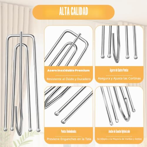 Miniatura 3 de 30 Piezas Ganchos Para Cortinas De Acero Inoxidable, Gancho De Pliegues Para Cortina, Ganchos Para Cortina De Ducha De Metal, 4 Puntas Gancho Para Visillos Para Cortinas, Ventanas, Puertas, Baños