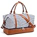 S-ZONE Women Canvas Weekender Bag Overnight Carryon Duffel Tote PU Leather Strap