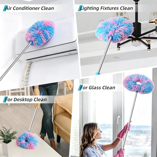 Image of DRQ Ceiling Fan Cleaner Duster, 2 Pack Reusable Microfiber Duster with Extension Pole, 13 to 50 Inch Fan Blade Cleaner, Removable Dusters for Cleaning Walls Bookshelves Door Window Top (Blue Pink)