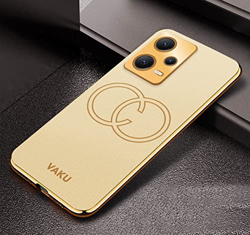 Image of Vaku Luxos Skylar Back Cover Case for Xiaomi Redmi Note 12 Pro 5G / Note 12 Pro+ 5G with Leather Pattern Design Gold Electroplated Soft TPU Cover| Shockproof Protective Case - Gold