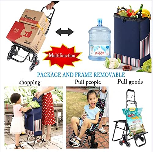 Tragbarer Trolley / Faltbarer Einkaufstrolley / Marktwagen 6 Räder Muster Natur und externe Aufbewahrungstasche / Blau – Bild 5