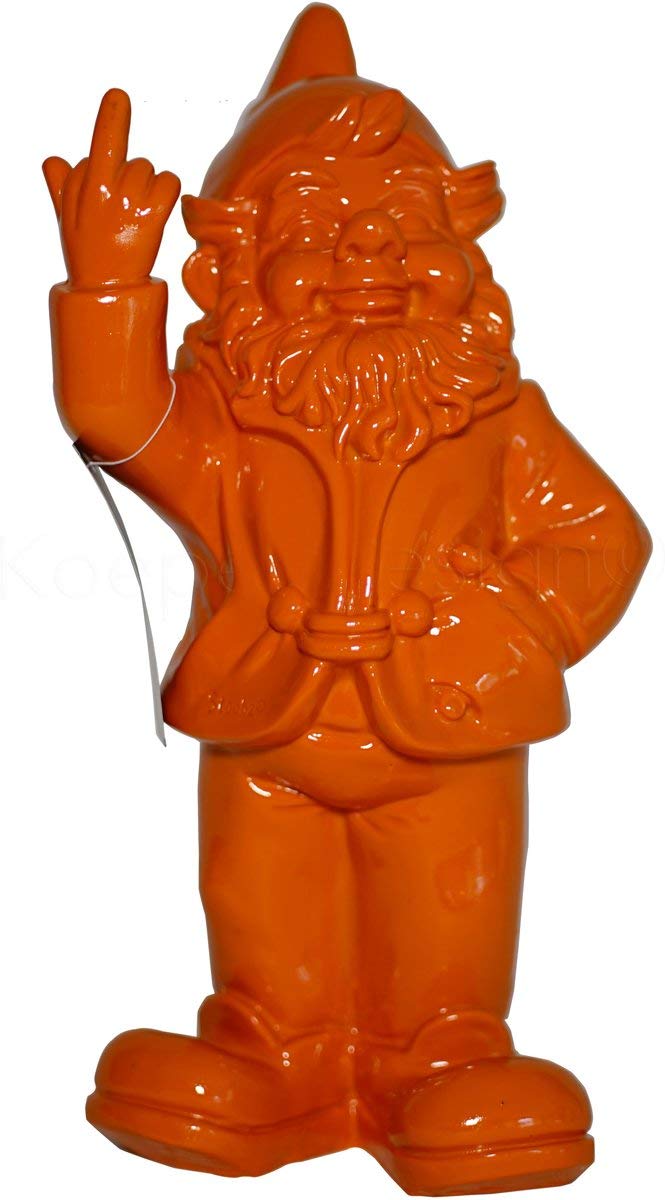 Stone-Lite Figurine - garden gnome giving the finger - 30cm - orange - funny present