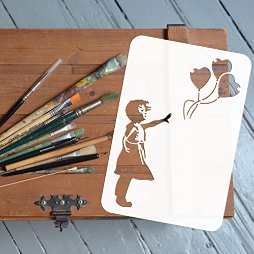 FINGERINSPIRE Banksy Schablonen A4 Größe Ballon Mädchen Schablone Papier Malschablone Schablonen Textilgestaltung Waschbar Kunststoff Stencil Schablonen Für Wand Haus Dekoration 21x30cm