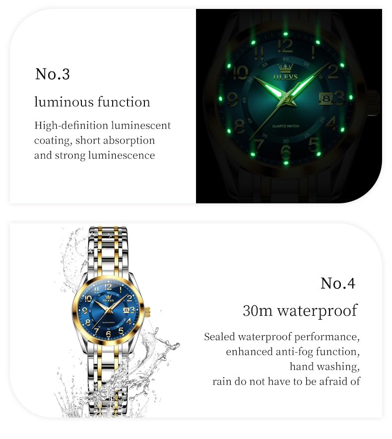 Image of OLEVS Womens Watches Classic Dress Quartz Female Wristwatch Ladies Stainless Steel Waterproof Luminous Date Easy Read Watch for Lady