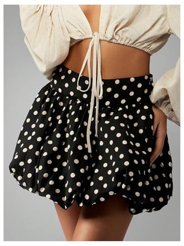 MakeMeChic Women's Polka Dots Mini Skirts Bubble Ruffle A Line Flare Cute Skirt4