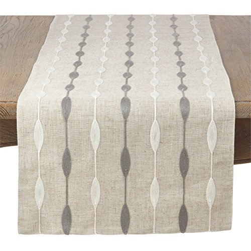 Saro Lifestyle Modern Embroidered Design Table Runner, Natural, 16" x 90" by SARO LIFESTYLE - Image 2