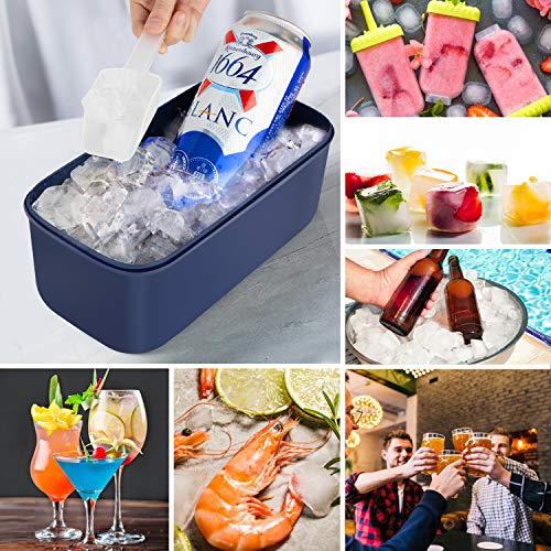 2 Pack Silicone Ice Cube Trays with Bucket Lid Scoop, Morfone Ice Storage Container Bin Box Holder Easy-Release Ice Cube Mold BPA Free 32 Cubes per Tray for Cocktail, Whiskey, Baby Food, Freezer