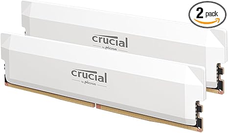 Crucial Pro DDR5 RAM 64GB Kit (2x32GB) 6400MHz CL40, Overclocking Desktop Gaming Memory, Intel XMP 3.0 & AMD Expo Compatible – White CP2K32G64C40U5W