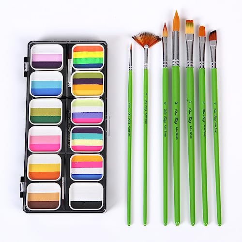 Watercolor Paint Palette Set 12 Colors Set Professional Face Split Cakes with 6 Paintbrushes & Water Activated Face and Body Painting Makeup Hypoallergenic Face Paints for Halloween
