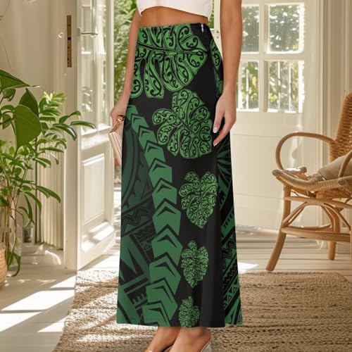 Polynesian Tribal Tatau Pattern Women Summer High Waisted Long Skirts Party Long Flare Maxi Zipper Elegant Skirt2