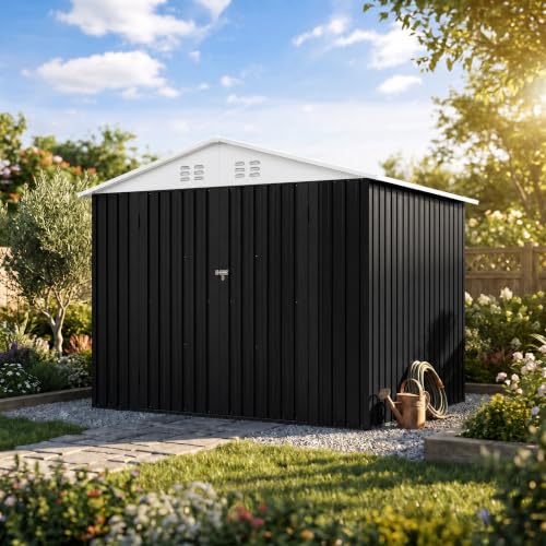 Image of Polar Aurora 6x8 FT Outdoor Storage Shed | Metal Garden Shed with Updated Frame Structure, Tool Sheds for Backyard Garden Patio Lawn, White
