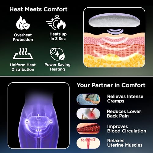 Image of Dr Trust USA Menstrual Period Cramp Relief Massager, Back and Belly Electric Heating Pad for Women with 3-Speed Temperature Adjustment and 4-Speed Massage Modes, Portable, Cordless -389