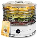 Aigostar 5 Tier Food Dehydrator Machine 380W with 48H-Timer, Fan Function, Recipe Book, LED Display and 35-70℃ Adjustable Temperature for Drying Meat, Fruit, Vegetable, Jerky, Pet Treat, BPA Free
