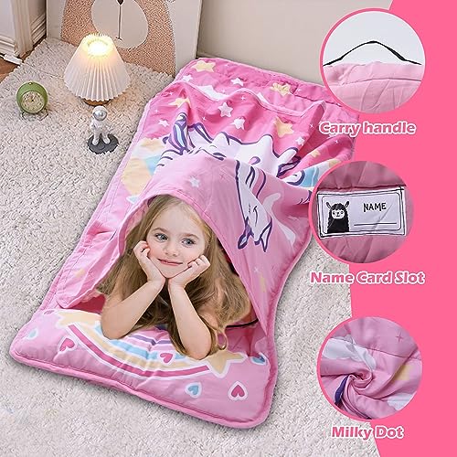 Image of TANOSHII Toddler Nap Mat with Pillow and Blanket, Unicorn Pattern- 21 inchx53 inch, Cozy, Soft, and Machine Washable, All-in-one Design - Nap Mats for Preschool, Travel and Daycare