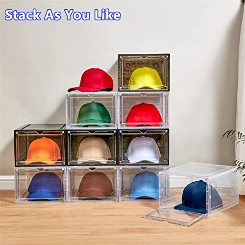 Verklale Hat Organizer Box For Baseball Caps (6 Pack) - Transparent Hat Display, Stackable Dust Hat Rack With Magnetic Door, Easy To Assemble Stylish Hat Stand For Stylish Hat Display, Black #TOP5