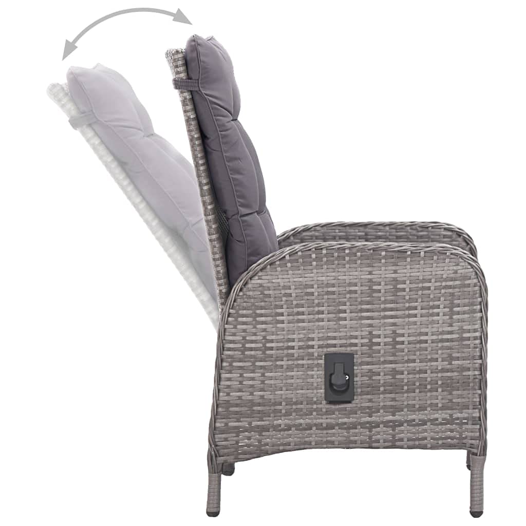 Rattan Gartenmöbel Set 8 Verstellbar Stühle mit Tisch Garten Essgruppe 8 Personen Sitzgruppe Outdoor Terassenmöbel Außen Poly Rattan und Glas-Grau-9-tlg