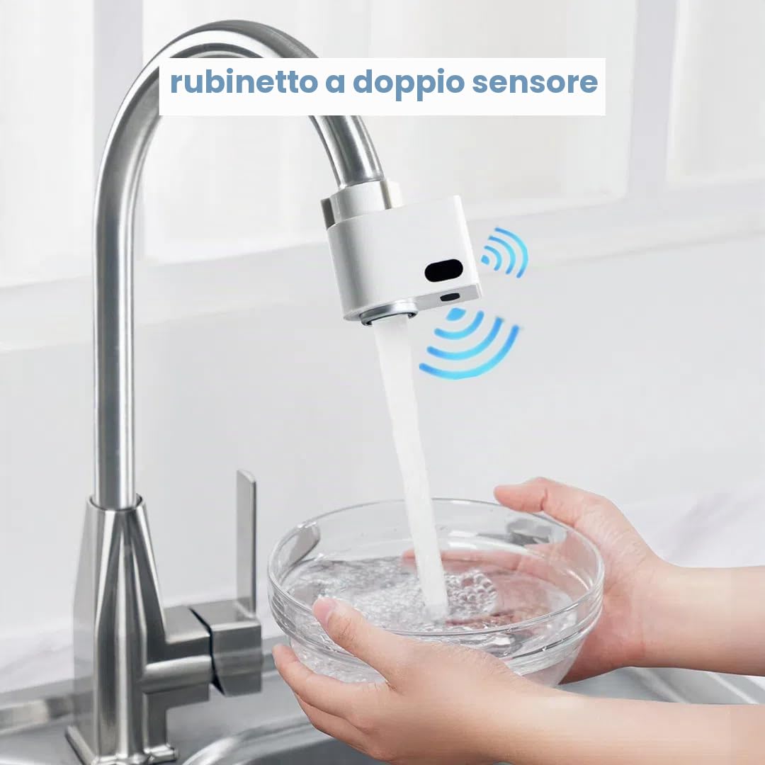 FLEXMAN Filtro Acqua Rubinetto, Ugello Rubinetto a Induzione Gorgogliatore, Filtro Rubinetto Interruttore Automatico Intelligente con 6 Adattatori, Dispositivo di Risparmio Idrico