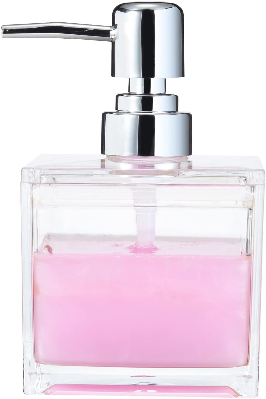 HONJAN Clear Acrylic Soap Dispenser, 13.5 oz Square Lucite Soap Dispenser with Pump (Chrome) Refillable Hand Soap Liquid Soap Dish Soap - Image 4