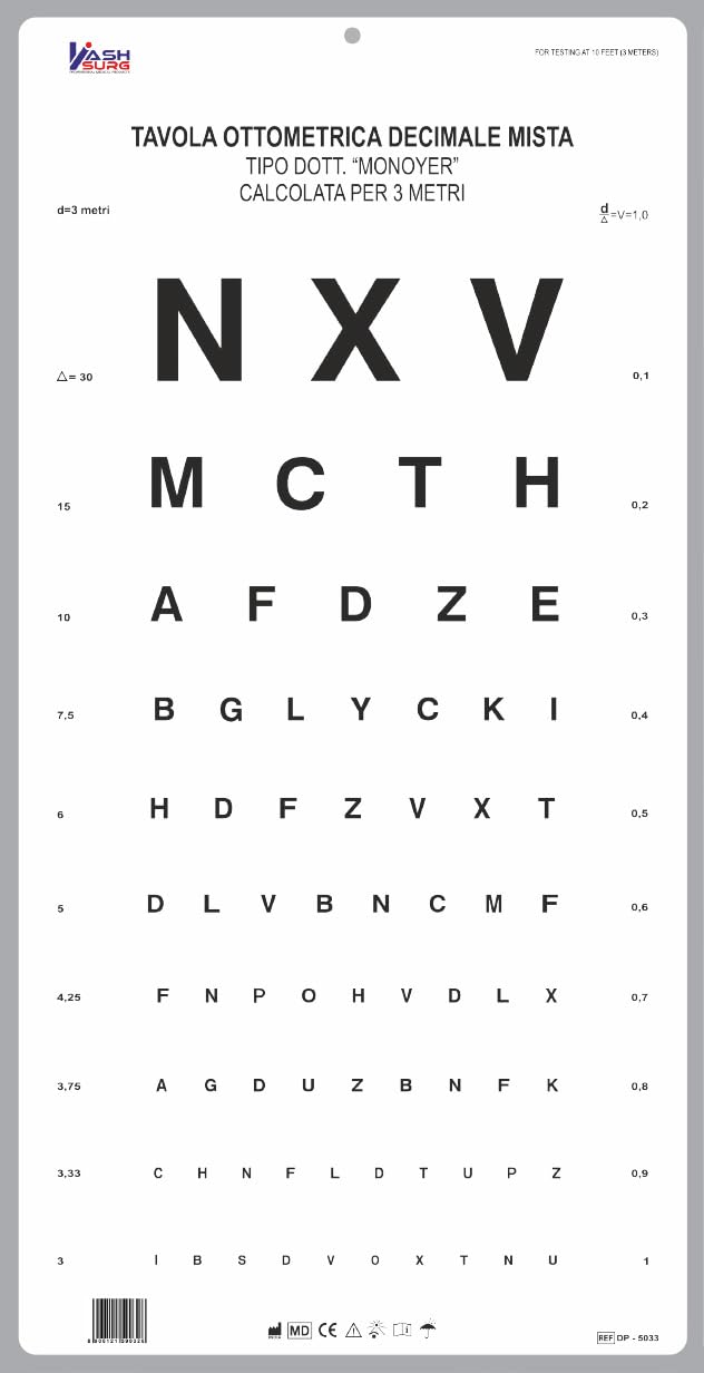 Tableau de vision mixte spécial - Test de netteté visuelle 3 m