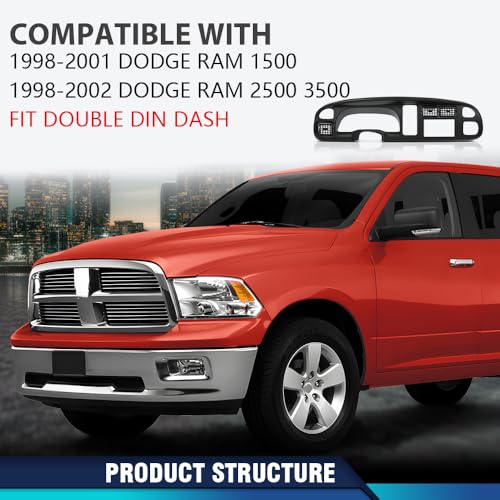 image for PIT66 Black Dash Board Bezel Cover with Vent Compatible with Dodge Ram