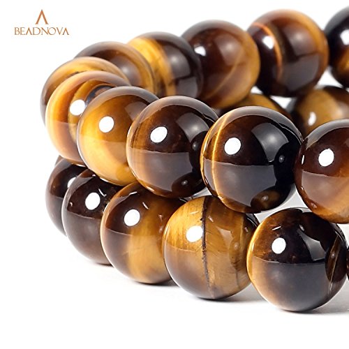 Image of BEADNOVA 10mm Yellow Tigers Eye Beads Round Loose Gemstone for Jewelry Making (36-38pcs)