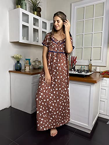 Image of Evolove Women's Cotton Long Maxi Maternity Feeding Night Gown with Pockets, Super Soft Comfortable (LNG-Feeding)